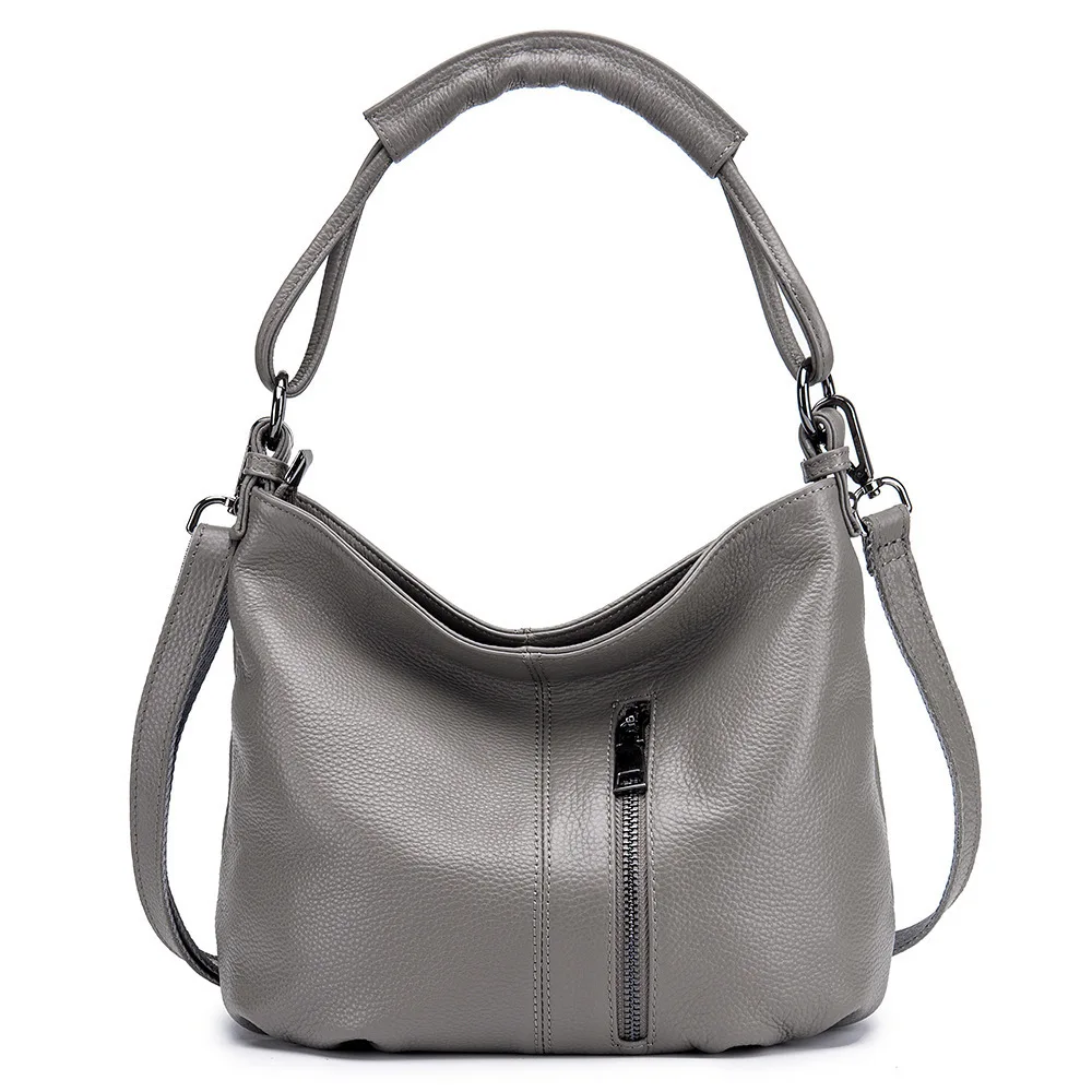 Женская Повседневная сумка из натуральной кожи, Высококачественная модная сумка-мессенджер, повседневная настоящая кожаная женская сумка - Цвет: gray
