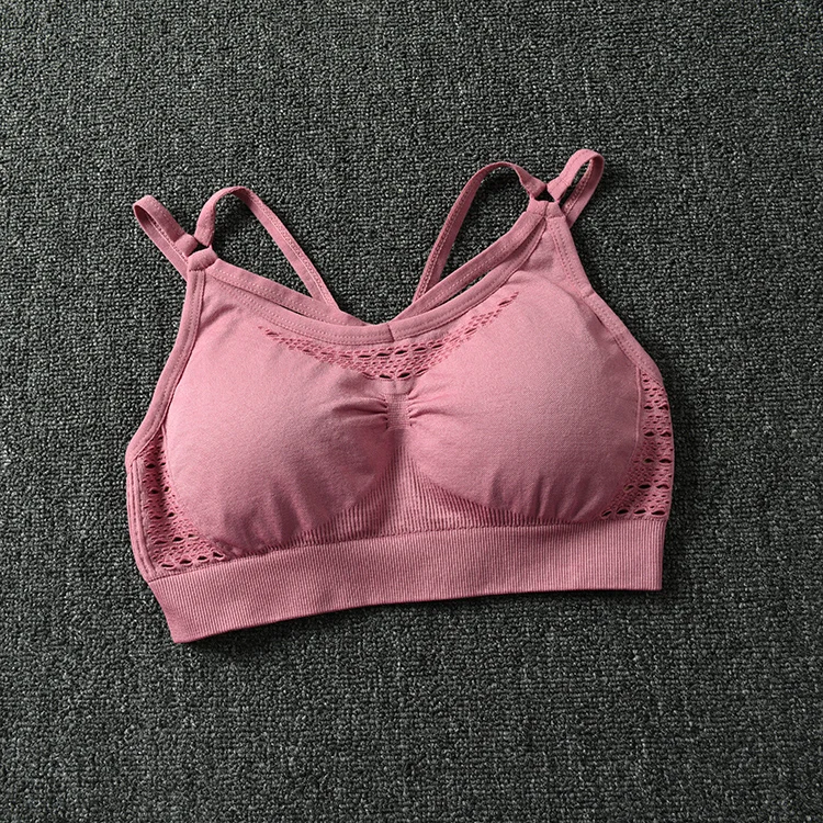 pink 1728 Бегущий бюстгальтер с перекрестными ремешками для йоги со съемными подушечками спортивный топ для фитнеса активный Wea - Цвет: pink 1728