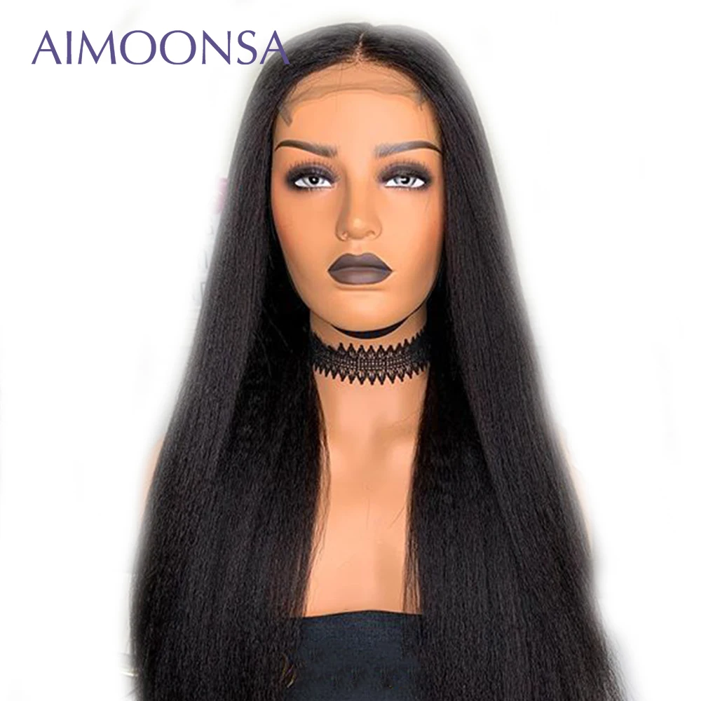 

Yaki Human Hair Wig Undetectable Lace Wig 360 Lace Frontal Wig Drawstring Ponytail Bleached Knots Pre Plucked Remy Aimoonsa