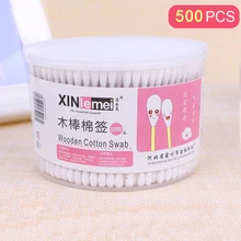 500PCS/Box Disposable Wooden Cotton Swab Sticks Double Head Buds Tip Soft For Medical Nose Ears Cleaning Makeup Health Care Tool