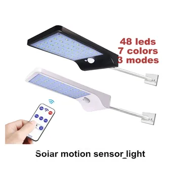 

48 LED Solar Light Three Modes Black White Waterproof Outdoor Garden Wall Fence Lamp With Mounting Pole Or Not remote controller