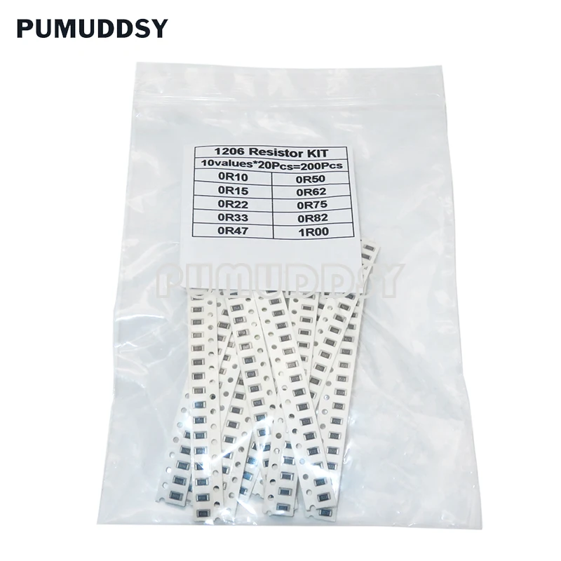 200 шт. 1% 1206 Резисторы SMD смешанный набор комплект PUMUDDSY 10 ValueX20pcs = 1R00 R820 R750 R620 R500 R470 R330