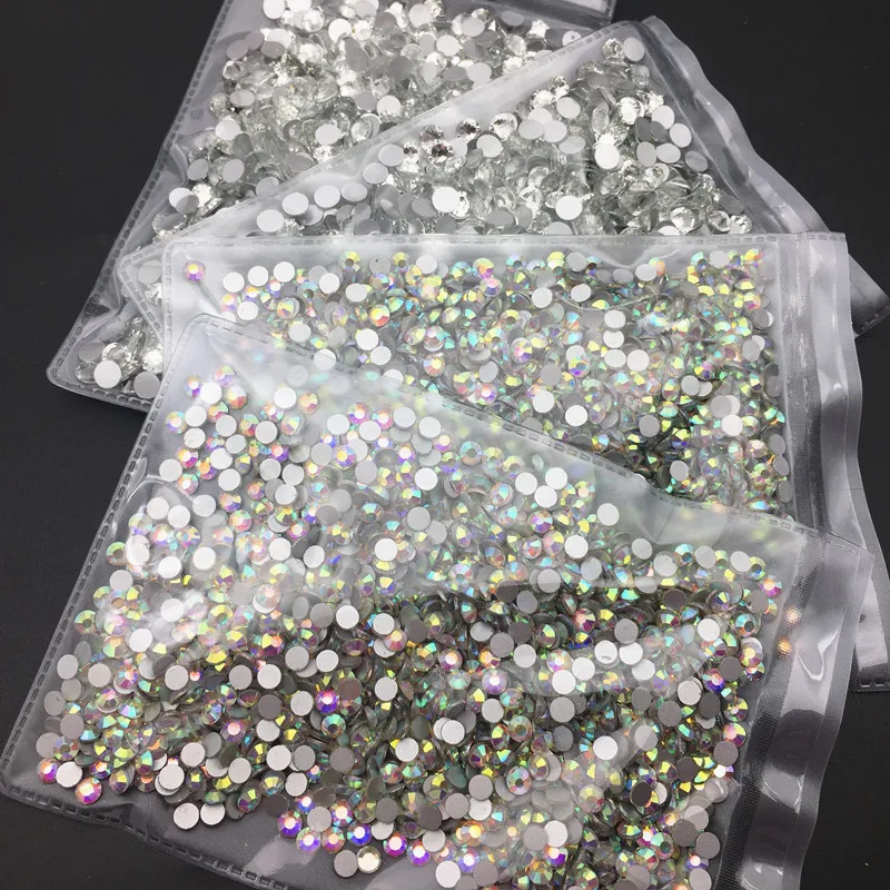 SS3-SS40 Glass crystal AAAAA round rhinestone crystal AB clear Non Hotfix flatback Rhinestones for Nails 3D nail art gems
