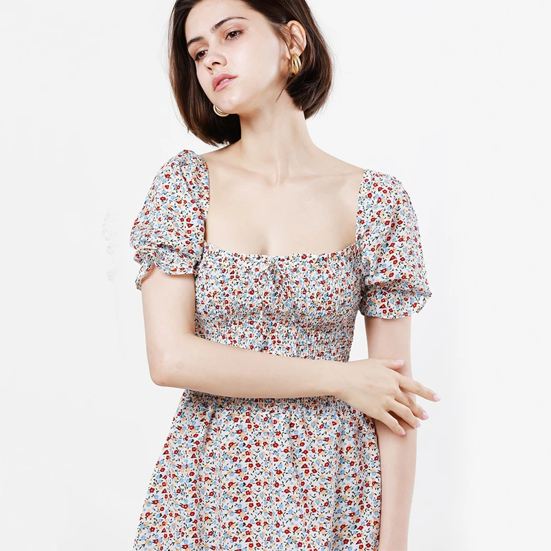 square neck chiffon dress