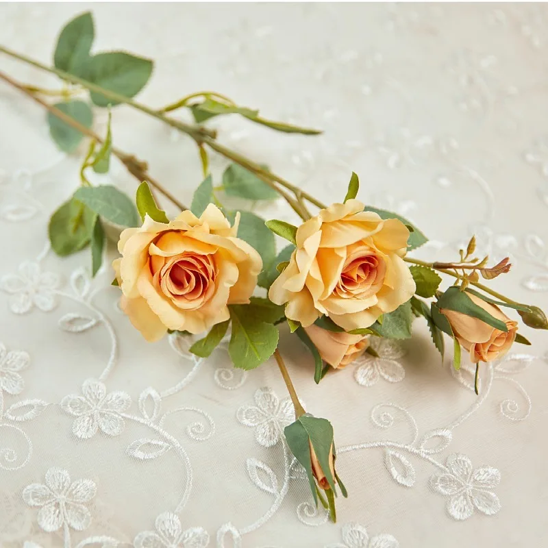 thumbnail image 1 of YO CHO Flores artificiales de seda rosas de alta calidad, ramas largas de 5 cabezas, flores de boda, decoración del hogar para el día de San Valentín, 1 of 5