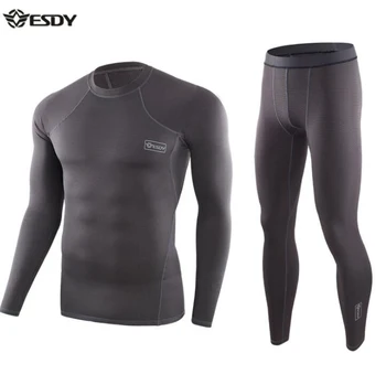

ESDY Motorcycle Thermal Underwear Set Men's Motorcycle Skiing Winter Warm Base Layers Tight Long Johns Tops & Pants Set Black