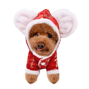 

Winter Dog Cat Clothes Pet Velvet Warm Coat Jumpsuit For Year Of The Rat Dog New Year Costume Cute Printed Christmas Dog Clothes