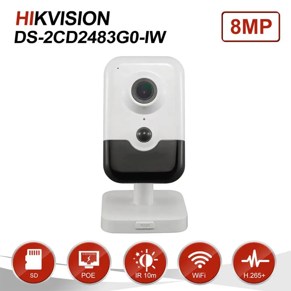 

Hikvision 8MP Fixed Cube Wireless IP Camera Home Security Wifi Function IR H.265 ONVIF CCTV Video Surveillance DS-2CD2483G0-IW