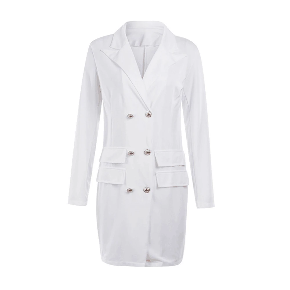 Белый Women V-neck Long Sleeve Double Breasted Short Dresses Long Trench Coat Female Elegant OL-Style Autumn Winter Trench Coat - Цвет: Белый