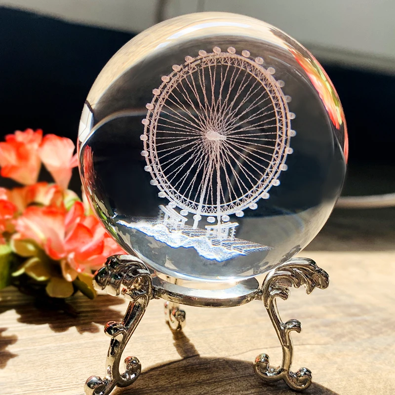 

H&D 60mm Crystal Ball 3D Laser Engraved Ferris Wheel Miniature Model Sphere Glass Craft Globe Home Decor Souvenir Creative Gift