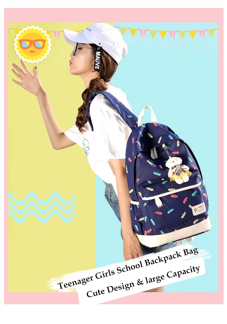 3 Pcs Printing Canvas School Bag for Teenagers Girls New 2019 Fashion Floral Backpacks College Large Capacity Laptop Travel bags (2)