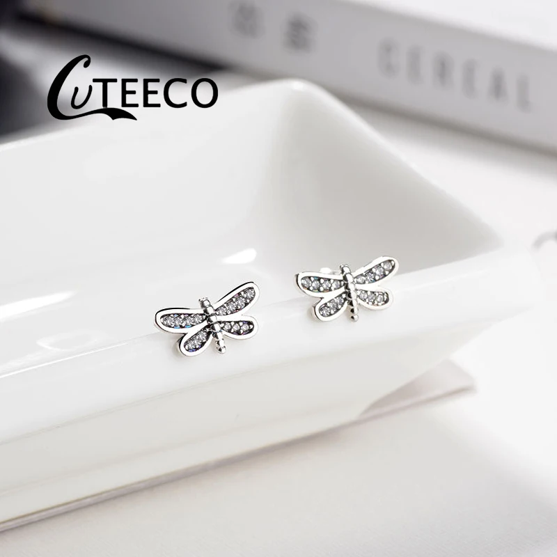Cuteeco с серебряным покрытием не вызывает аллергии стрекоза поддона серьги со