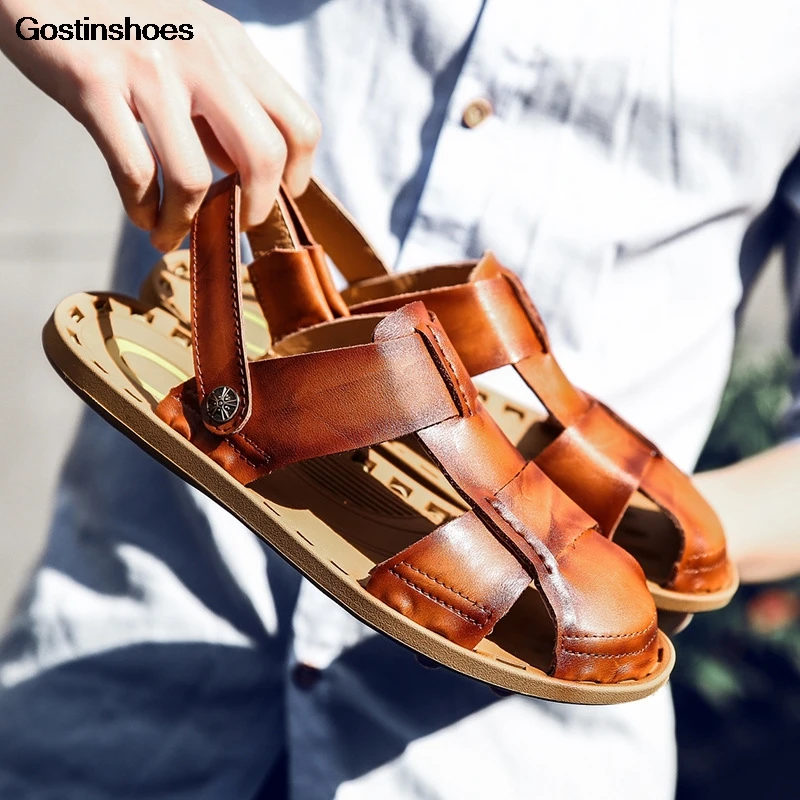 

Sandals Men Sandel For Men Genuine Leather Casual Closed Toe Anti Slip Full Grain Leather Mens Sandals Summer Sandalias De Playa