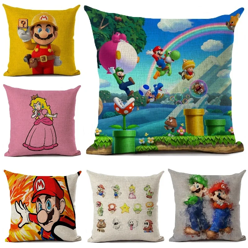 Наволочка для подушки с рисунком Супер Марио из хлопка и льна, наволочка для дивана и автомобиля, декоративная подушка для дома, чехол Cojines