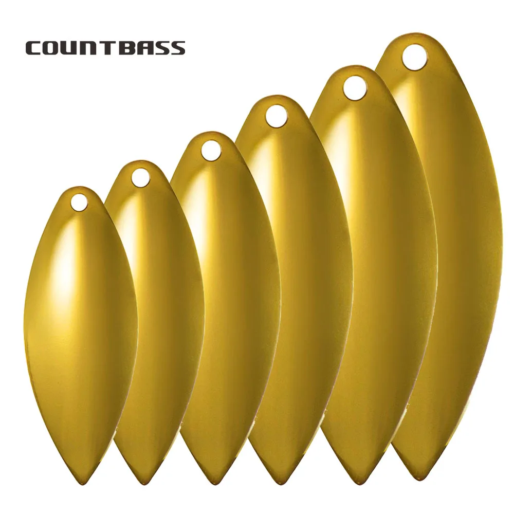 50pcs COUNTBASS Size 1-6 Gold Plated Steel Willow Spinner Blades Smooth  Finish, DIY Spinner bait Fishing Lures, Tackle Craft