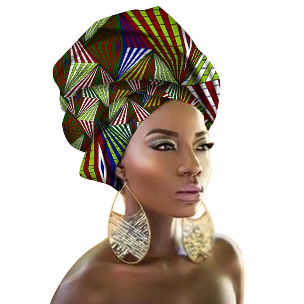 African Women Print Cotton Turban Headband Hair Strap African Multicolor Head Wraps Batik Dyeing Tribal Printed Headscarf