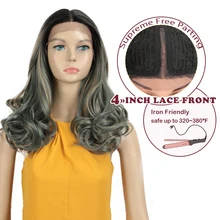 Магический 2" дюймовый волнистый Ombre волос синтетический парик фронта шнурка блонд зеленый парики для черных женщин термостойкие мода на INS натуральный