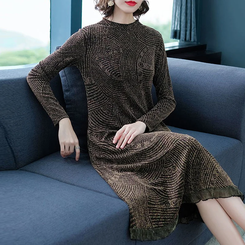 

Spring Fall Vintage Woman Striped Golden Wine Red Ruffles Patchwork Sequins Long Dress , Elegant 4xl Glitters Dresses for Women