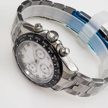 

Chronograph quartz watch luxury 39mm sapphire glass silver case white dial 316L stainless steel bracelet A3