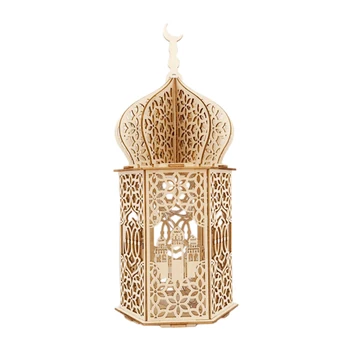 

Wooden DIY Palace LED Night Light Eid Mubarak Decoration Ornament Muslim Wood Lantern Ramadan Decoration 3
