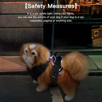 

2019 Black Heavy Duty Soft Padded Comfort Control Adjustable LED Dog Collar Harness Pet Chest Strap USB Rechargeable