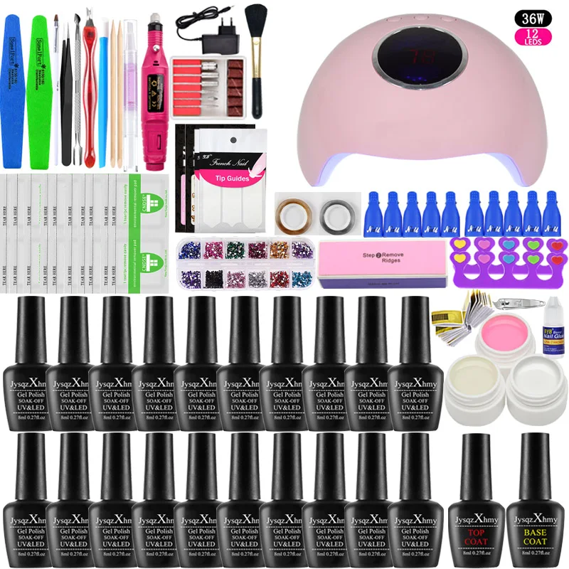36W choose 20 color Набор лаков для ногтей 9048/36 Вт Светодиодный УФ-гель лампа УФ-комплект гель-лаков для ногтей для Электрическая дрель для ногтей инструменты для маникюра и дизайна УФ-удлинитель гель-набор - Цвет: 36W choose 20 color