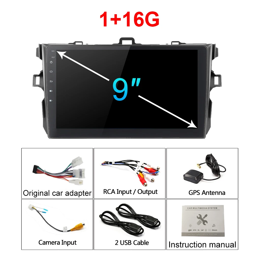 2Din Android 9,1 Автомагнитола стерео для Toyota Corolla 2006-2013 сенсорный экран автомобильный мультимедийный плеер gps навигация Bluetooth wifi - Цвет: 1G RAM 16G ROM NoCam