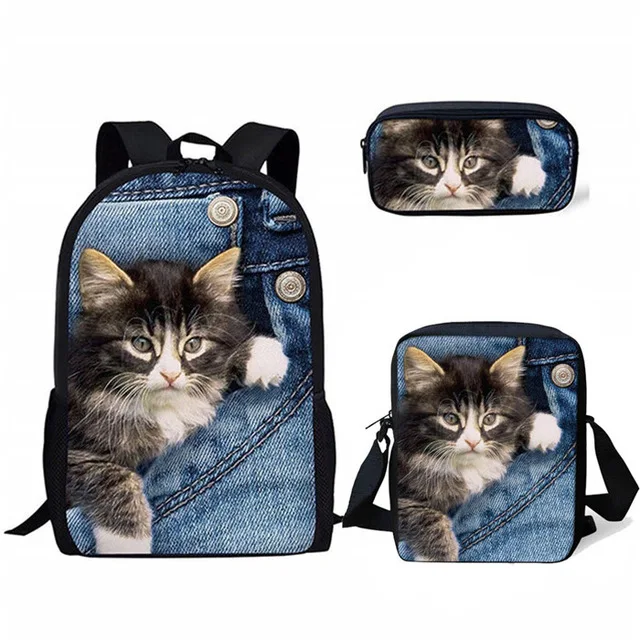 FORUDESIGNS/Очаровательные школьные сумки с котенком и кошкой для девочек-подростков; рюкзак для студентов; Kawaii; фиолетовый рюкзак; Mochila; Новинка года - Цвет: CC2295CEK