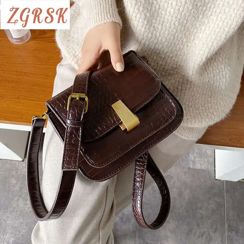 

Senior Feel Small Bag Woman 2019 Crocodile Grain Single Shoulder Package All-match Messenger Small Square Package