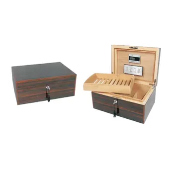 Macassar-Humidor de puros de gran tamaño, chapa de madera maciza, con acabado de piano, alto brillo, caja de almacenamiento de puros, accesorios habanos