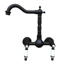 

Black Oil Rubbed Brass Bathroom Kitchen Sink Basin Faucet Mixer Tap Swivel Spout Wall Mounted Dual Ceramic Handles mnf521