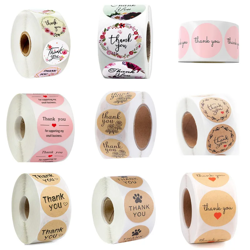 

Round Natural Kraft Thank You Stickers seal labels 500 Labels per roll Hand Made With Love Stickers Office Stationery sticker