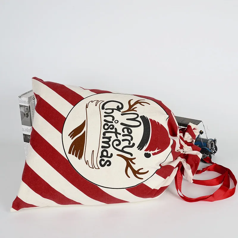 Большой холщовый Веселый Рождественский мешок Санты Рождественский чулок Подарочная сумка для хранения с оленем