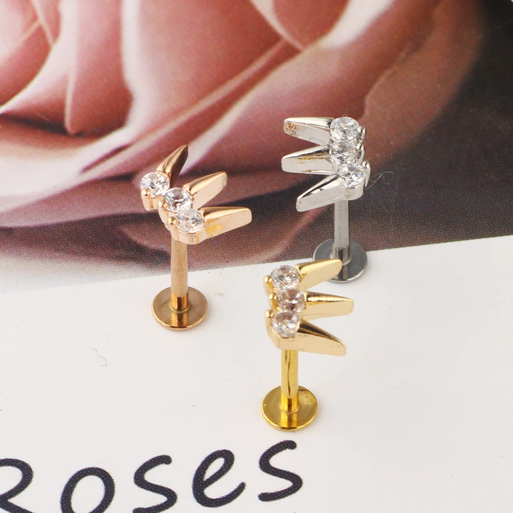 JUNLOWPY 16G Stainless Steel Labret Studs Lip Rings Retainer Cartilage Tragus Conch Helix Earring Barbell Piercing Body Jewelry