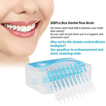 

200Pcs/Box Dental Floss Interdental Brush Teeth Stick Toothpick Soft Silicone Double-ended Tooth Picks Oral Care Teeth Whitening