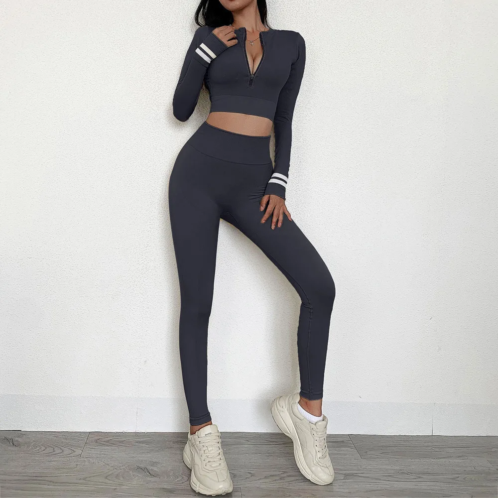 Long Sleeve Shirt Women Yoga Set Fitness High Waist Legging Seamless Suit Sportwear Workout Tracksuit Gym Running Clothing,LF218