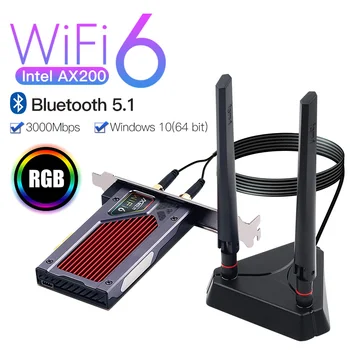 

3000Mbps Wireless Desktop PCIe Intel AX200 Wifi 6 Adapter RGB Bluetooth 5.1 2.4G/5GHz 802.11ax PCI Express Wi-Fi Network Card
