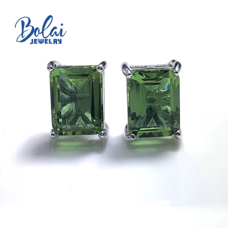 Bolaijewelry, zultanite серьги цвет изменить драгоценный камень с 925 стерлингового серебра простой стиль уха Шпилька ювелирные украшения для девушки wome