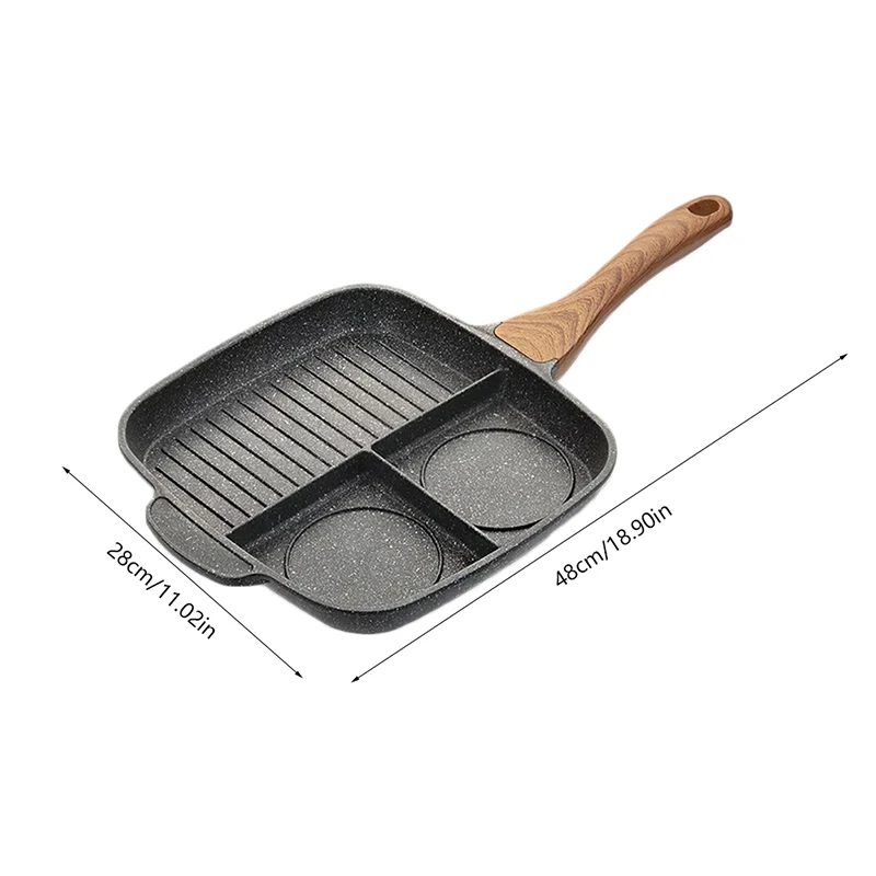 

Stone Ceramic Steak Grill Pans Breakfast Frying Eggs Non-Stick Frying Pan Kitchen 3 Grid Multifunctional 3-In-1 Frying Pan Coo