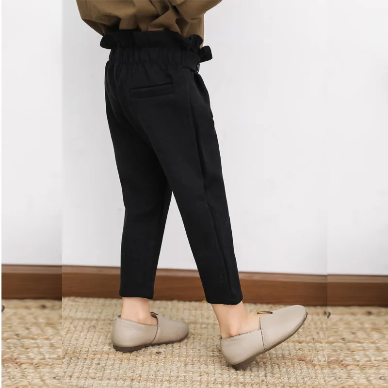 

2018 Spring And Autumn New Style Children Clothing Korean-style Girls Fashion Black Fungus Waist of Trousers Stapling Trousers