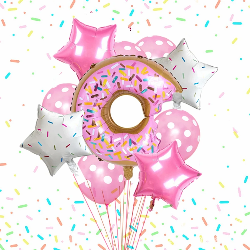 

10pcs donut aluminum film balloon combination baby birthday party decorations five-pointed star wave dot latex balloon candy set