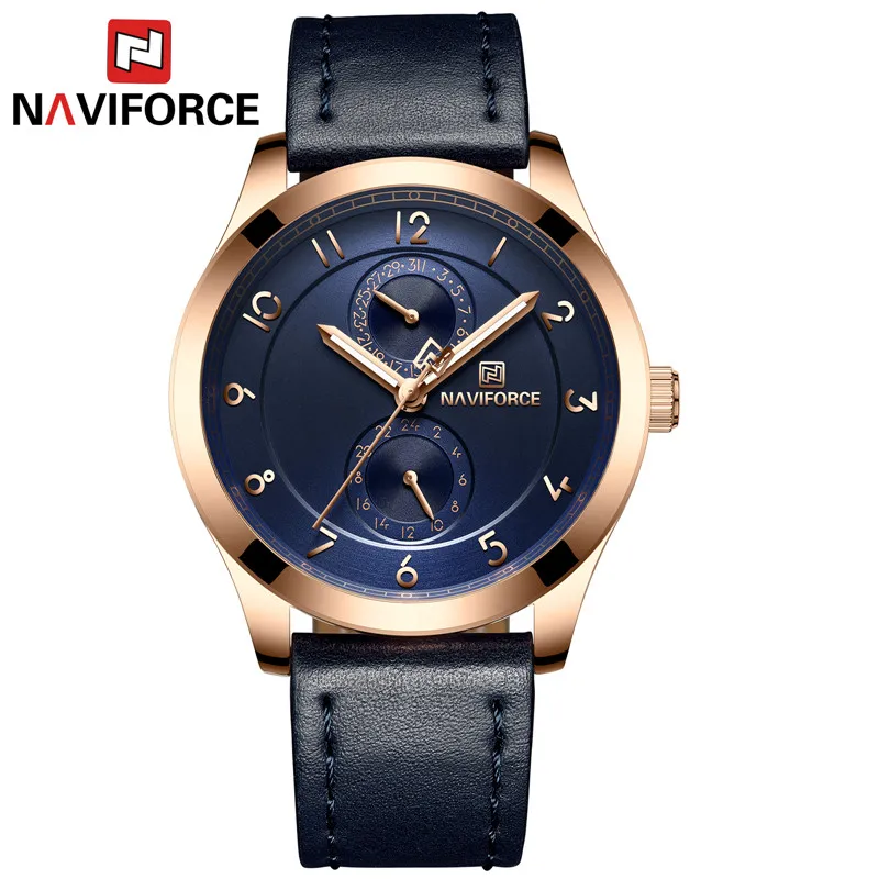 Мужские наручные часы naviforce лучший бренд класса люкс водонепроницаемые кварцевые с датой часы ультратонкий кожаный ремешок мужские спортивные часы мужские - Цвет: blue-gold