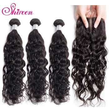 

Shireen Hair Water Wave Bundles With Closure Brazilian Hair Weave Bundles With Closure non Remy Human Hair 3Bundles With Closure