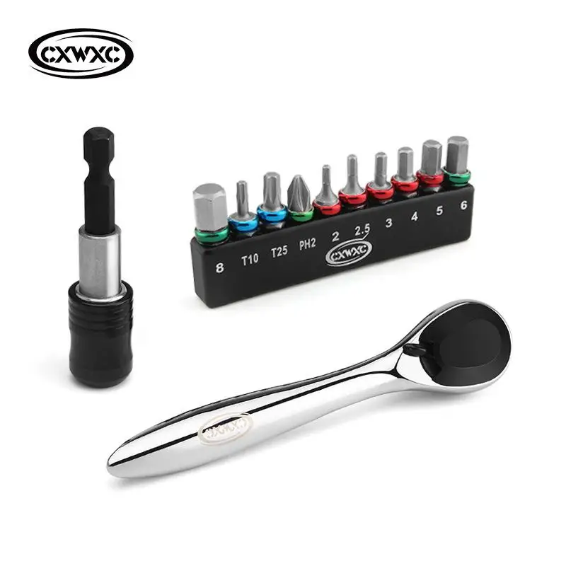 Black silver HiMISS Многофункциональный Трещоточный ключ Отвертка Набор хром-ванадиевой стали многофункциональный инструмент для ремонта бит Трещоточный ключ - Цвет: Black silver