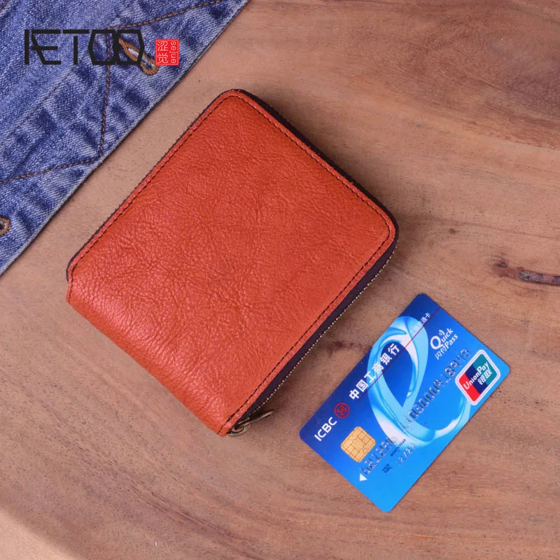 

AETOO 100% Genuine Leather Wallet Men women Small Walet Portomonee Male Cuzdan Short Coin Purse Card Holder