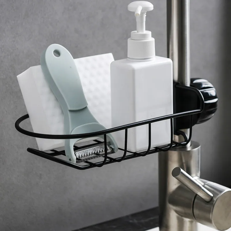 Home Accessories Stainless Steel Kitchen Faucet Storage Hanging Punch Kitchen Drain Storage Rack Organizer pf082101