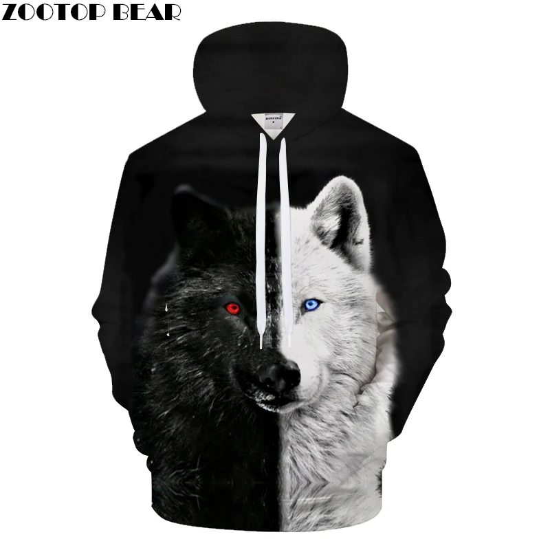 Ying and Yang Wolf толстовки уличная Толстовка Повседневная мужская 3D пуловер Harajuku