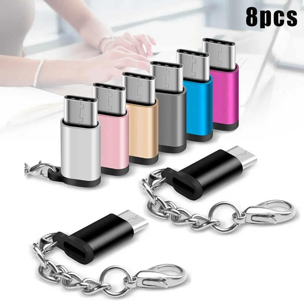8Pcs Type-C Male to Micro USB Female Converter Adapter with Keychain for Huawei Samsung NK-Shopping | Мобильные телефоны и