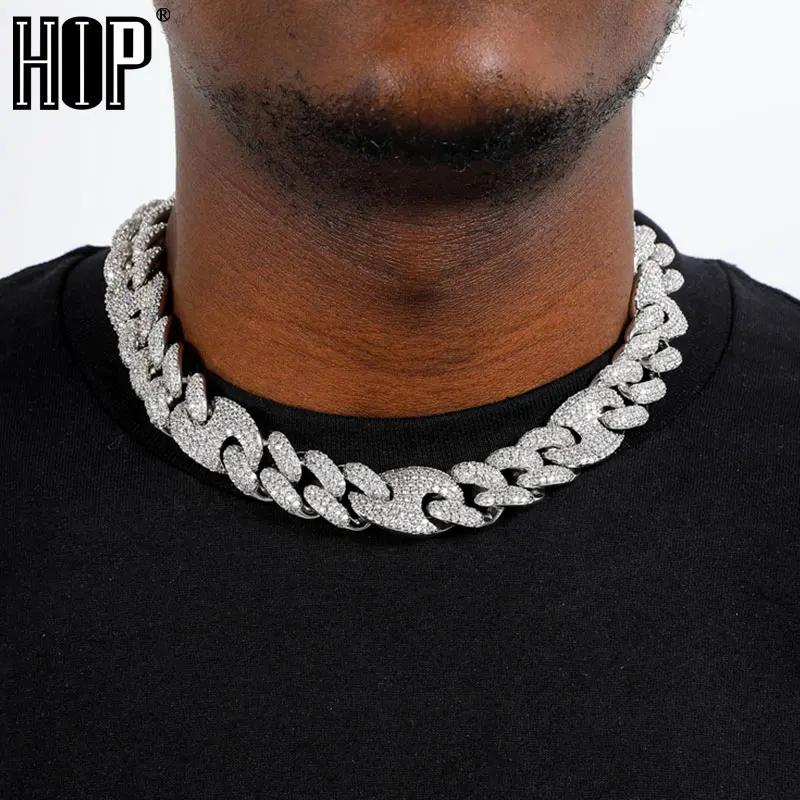 

Hip Hop 16MM Iced Out Cuban Prong Chain Coffee Bean Brass AAA+ Cubic Zirconia Stones Bracelet Necklace For Women Men Jewelry