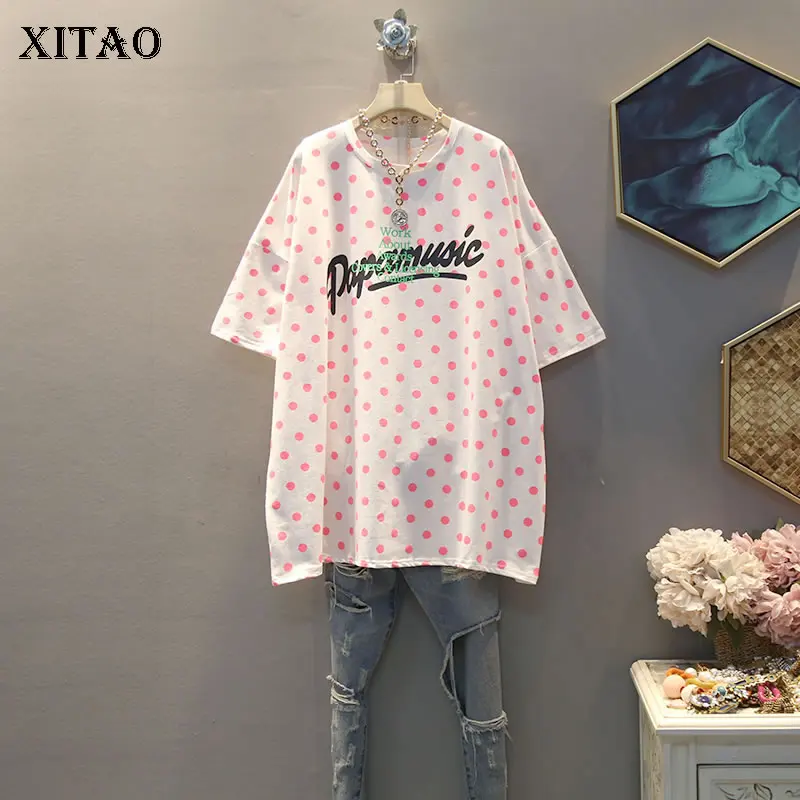 

XITAO Fashion Korea Dot Letter Print T Shirt Women Clothes 2020 Summer New Loose Casual Pullover Short Sleeve Tee Top XJ4102